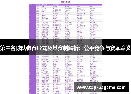 第三名球队参赛形式及其赛制解析:公平竞争与赛季意义 第三名球队参赛形式及其赛制解析:公平竞争与赛季意义