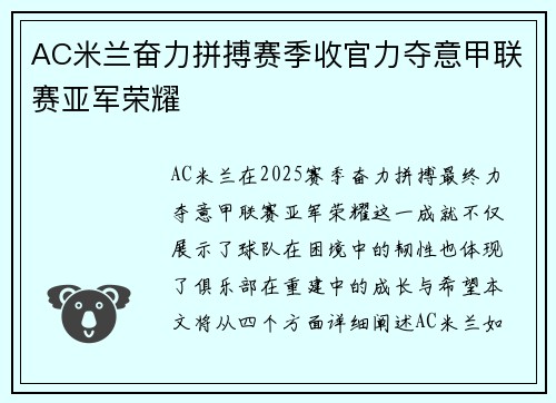 AC米兰奋力拼搏赛季收官力夺意甲联赛亚军荣耀